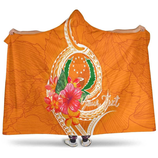 Pohnpei Micronesia Custom Personalised Hooded Blanket - Orange Floral With Seal