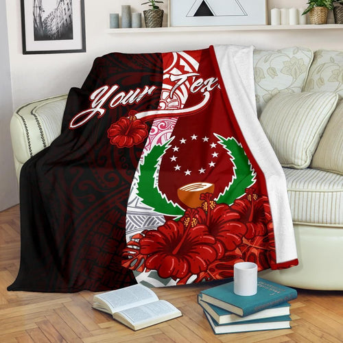 Pohnpei Micronesia Custom Personalised Premium Blanket - Coat Of Arm With Hibiscus