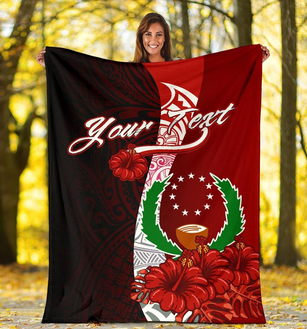 Pohnpei Micronesia Custom Personalised Premium Blanket - Coat Of Arm With Hibiscus