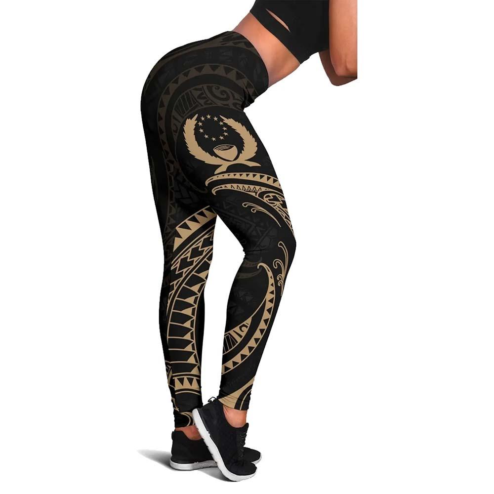 Pohnpei Micronesia Legging - Gold Tribal Wave