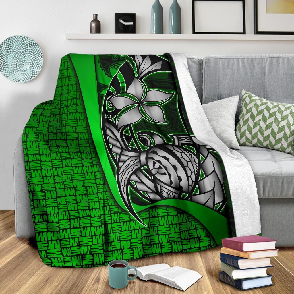 Pohnpei Micronesia Premium Blanket Green - Turtle With Hook