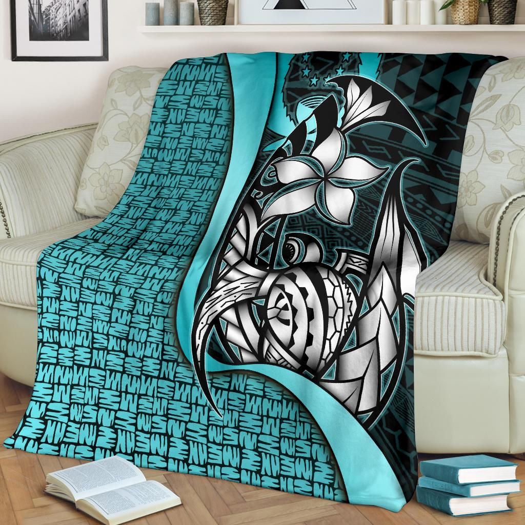 Pohnpei Micronesia Premium Blanket Turquoise - Turtle With Hook