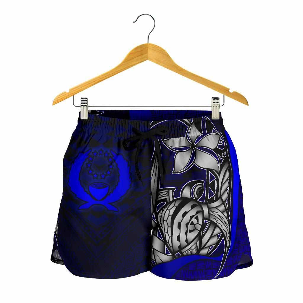 Pohnpei Micronesia Women Shorts Blue - Turtle With Hook
