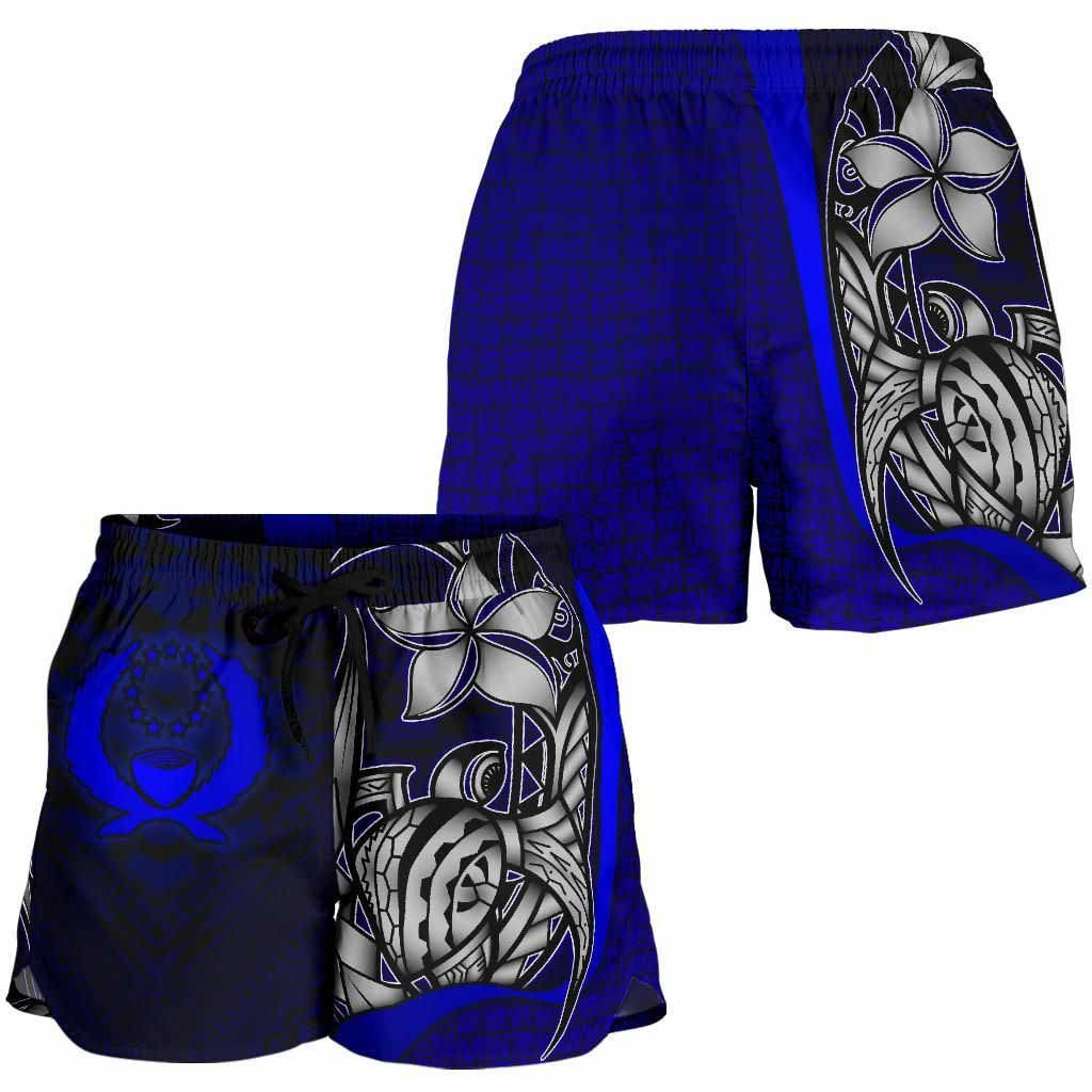 Pohnpei Micronesia Women Shorts Blue - Turtle With Hook