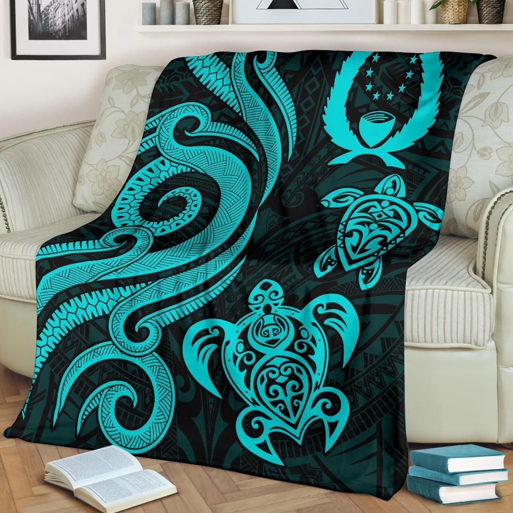 Pohnpei Micronesian Premium Blanket - Turquoise Tentacle Turtle
