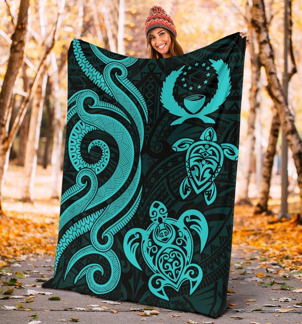 Pohnpei Micronesian Premium Blanket - Turquoise Tentacle Turtle