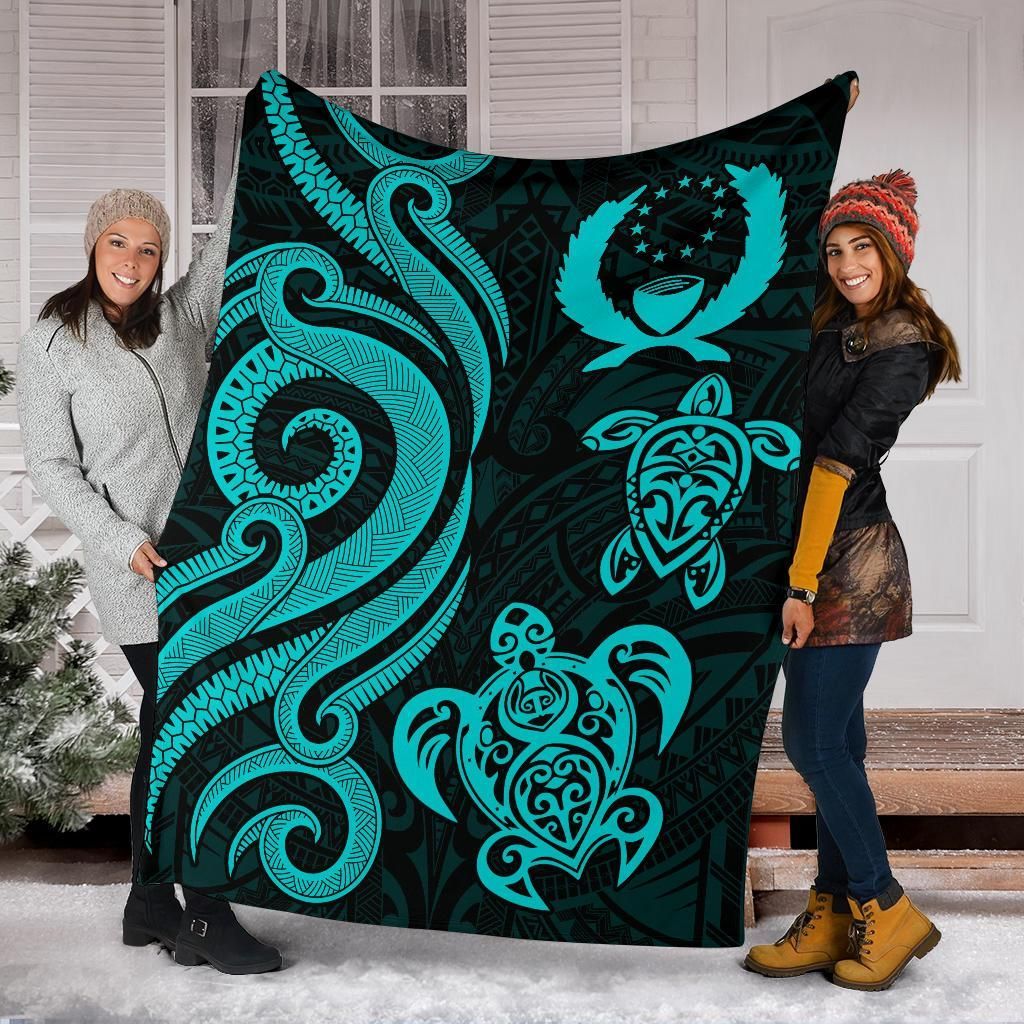 Pohnpei Micronesian Premium Blanket - Turquoise Tentacle Turtle