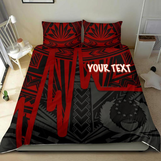 Pohnpei Personalised Bedding Set - Pohnpei Seal In Heartbeat Patterns Style (Red)
