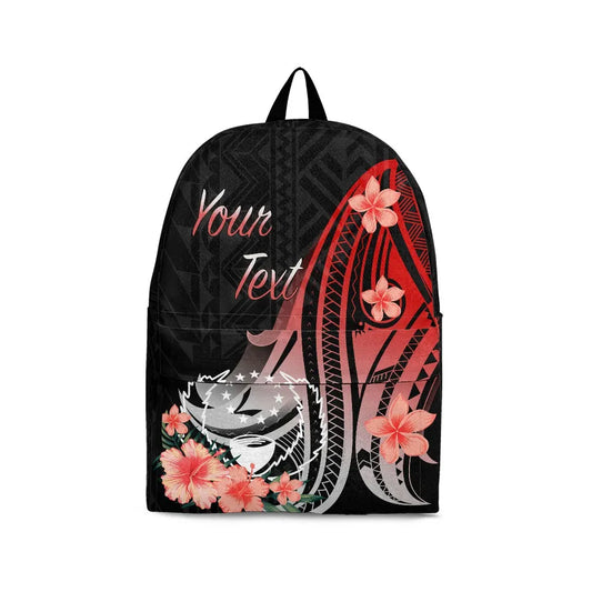 Pohnpei Personalised Custom Backpack - Red Polynesian Hibiscus Pattern Style