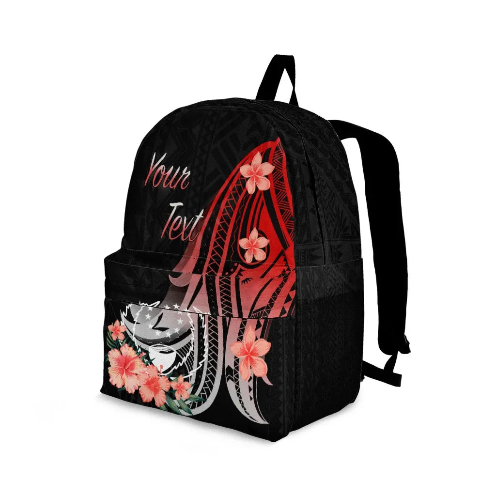Pohnpei Personalised Custom Backpack - Red Polynesian Hibiscus Pattern Style