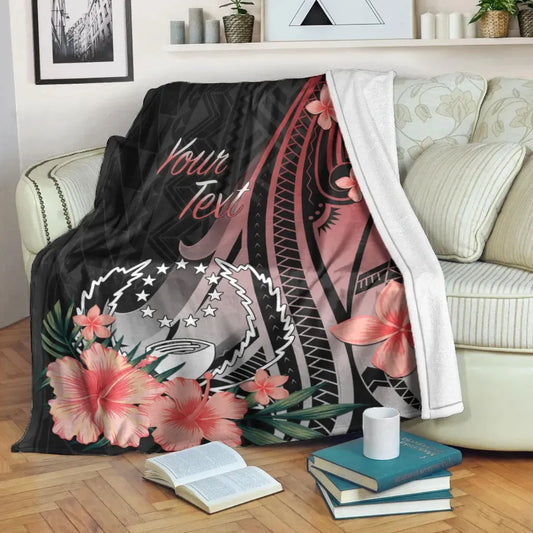 Pohnpei Personalised Custom Premium Blanket - Red Polynesian Hibiscus Pattern Style