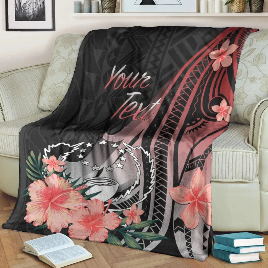 Pohnpei Personalised Custom Premium Blanket - Red Polynesian Hibiscus Pattern Style