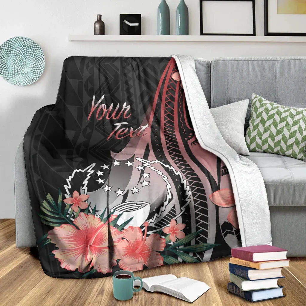 Pohnpei Personalised Custom Premium Blanket - Red Polynesian Hibiscus Pattern Style