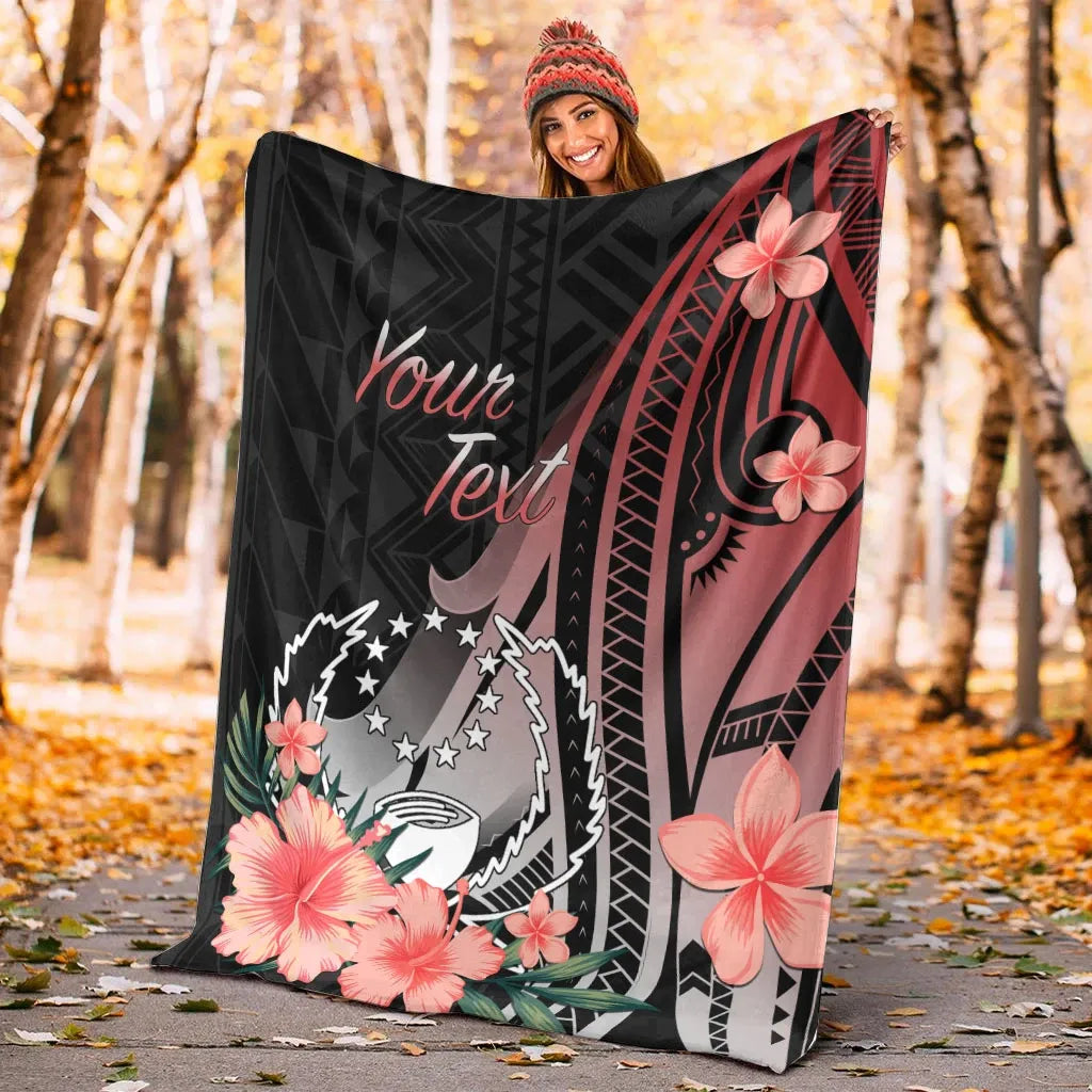 Pohnpei Personalised Custom Premium Blanket - Red Polynesian Hibiscus Pattern Style