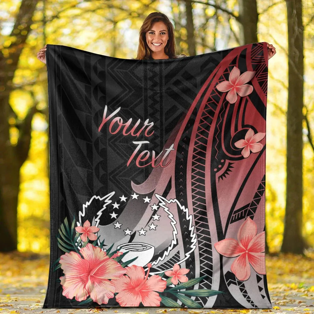 Pohnpei Personalised Custom Premium Blanket - Red Polynesian Hibiscus Pattern Style