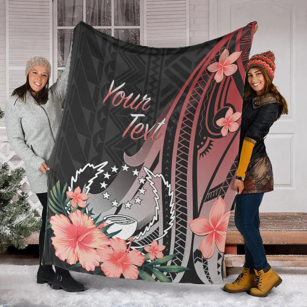 Pohnpei Personalised Custom Premium Blanket - Red Polynesian Hibiscus Pattern Style