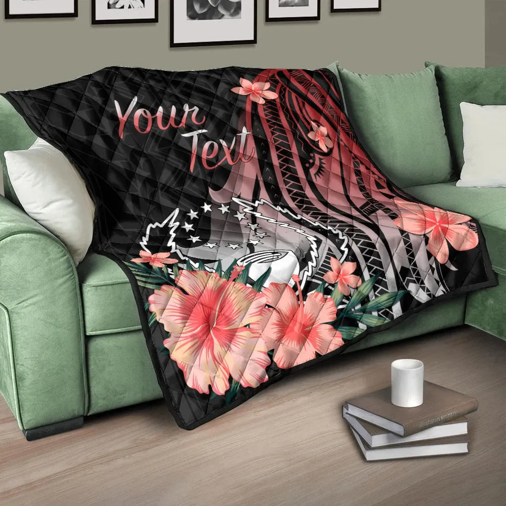 Pohnpei Personalised Custom Premium Quilt - Red Polynesian Hibiscus Pattern Style