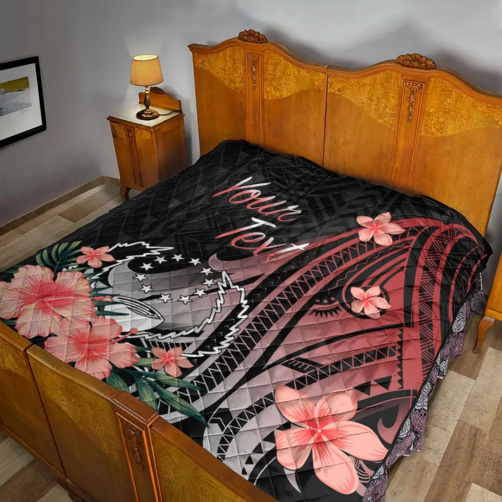 Pohnpei Personalised Custom Premium Quilt - Red Polynesian Hibiscus Pattern Style