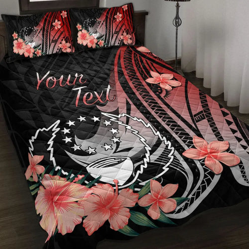 Pohnpei Personalised Custom Quilt Bed Set - Red Polynesian Hibiscus Pattern Style