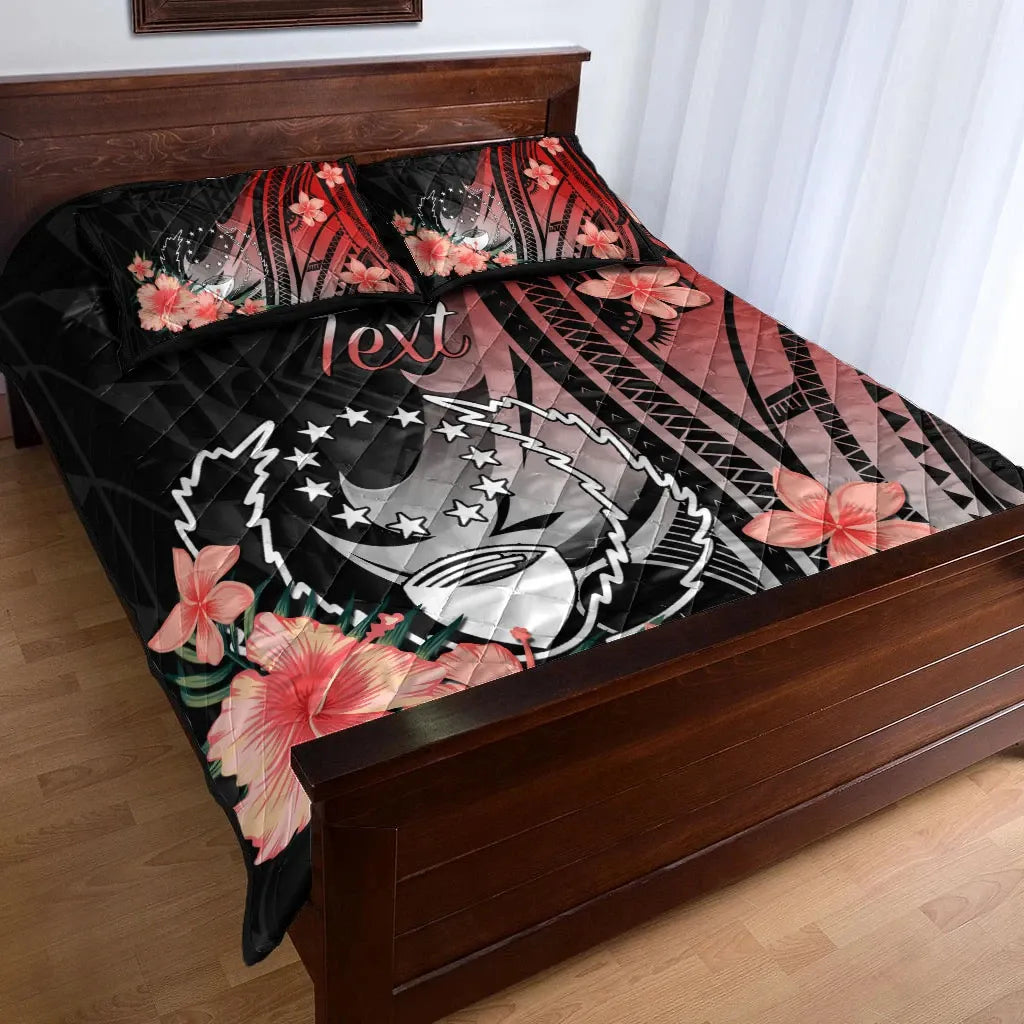 Pohnpei Personalised Custom Quilt Bed Set - Red Polynesian Hibiscus Pattern Style