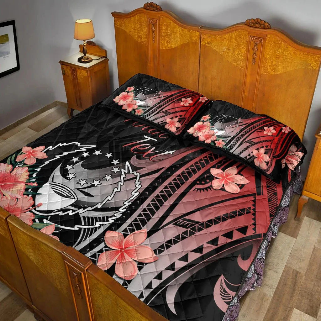 Pohnpei Personalised Custom Quilt Bed Set - Red Polynesian Hibiscus Pattern Style