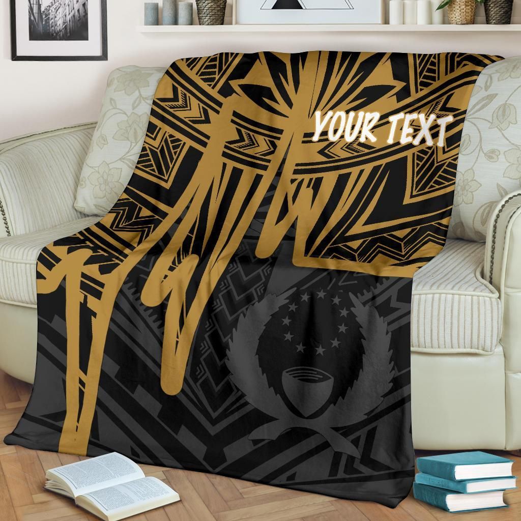 Pohnpei Personalised Premium Blanket - Pohnpei Seal In Heartbeat Patterns Style (Gold)