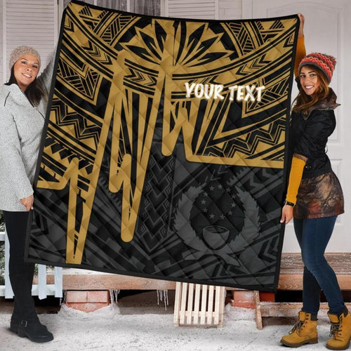 Pohnpei Personalised Premium Quilt - Pohnpei Seal In Heartbeat Patterns Style (Gold)