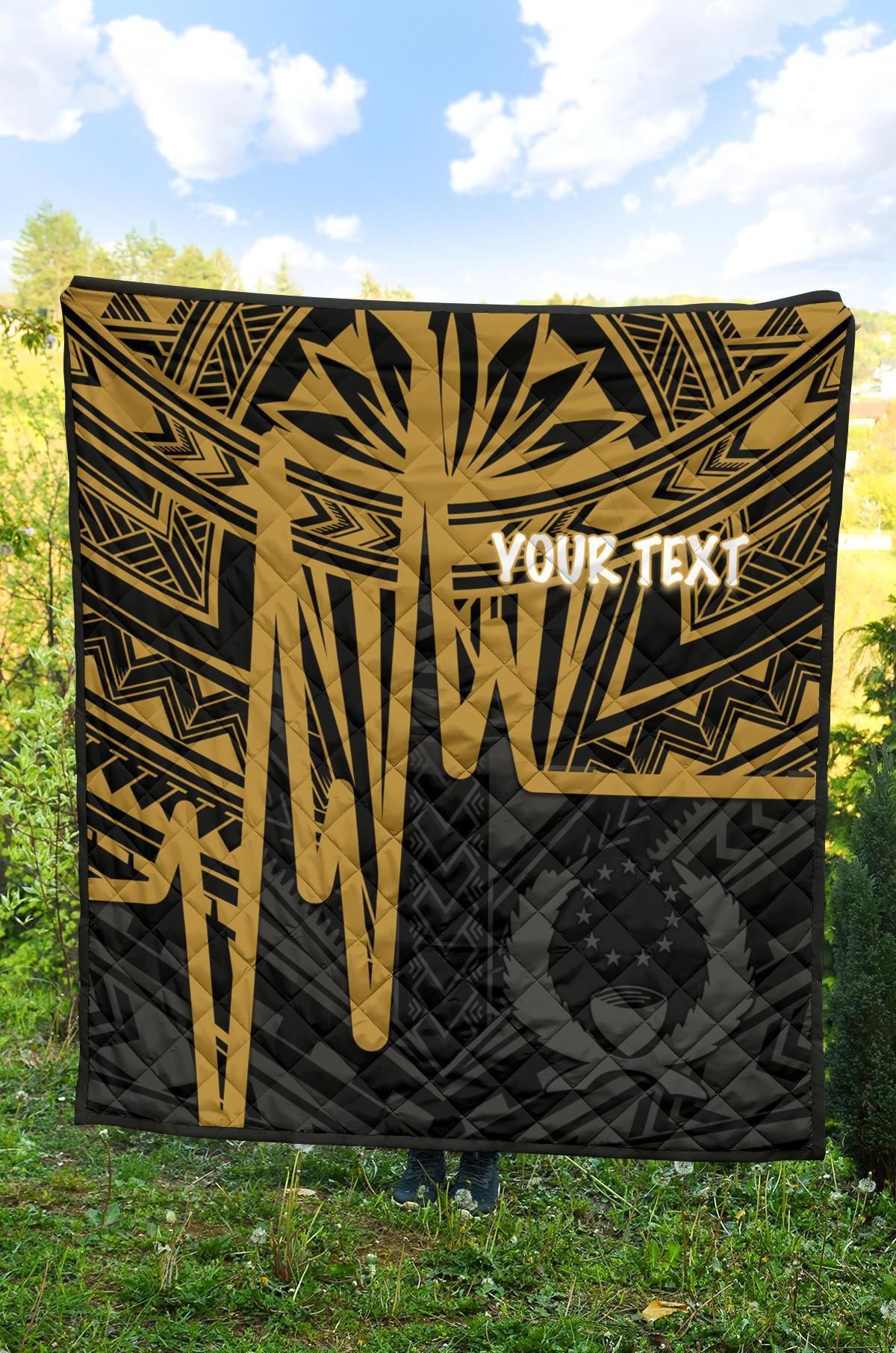 Pohnpei Personalised Premium Quilt - Pohnpei Seal In Heartbeat Patterns Style (Gold)