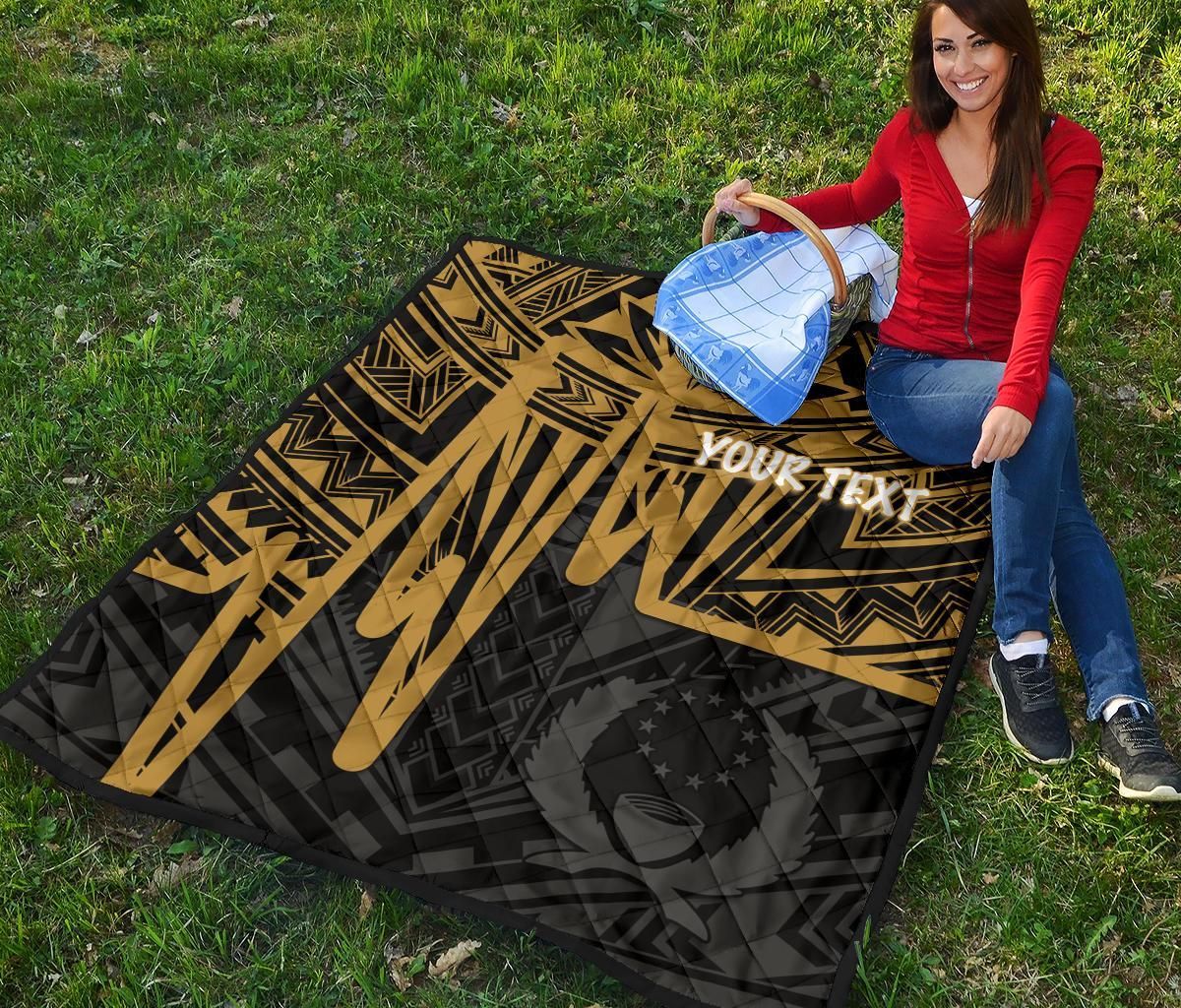 Pohnpei Personalised Premium Quilt - Pohnpei Seal In Heartbeat Patterns Style (Gold)