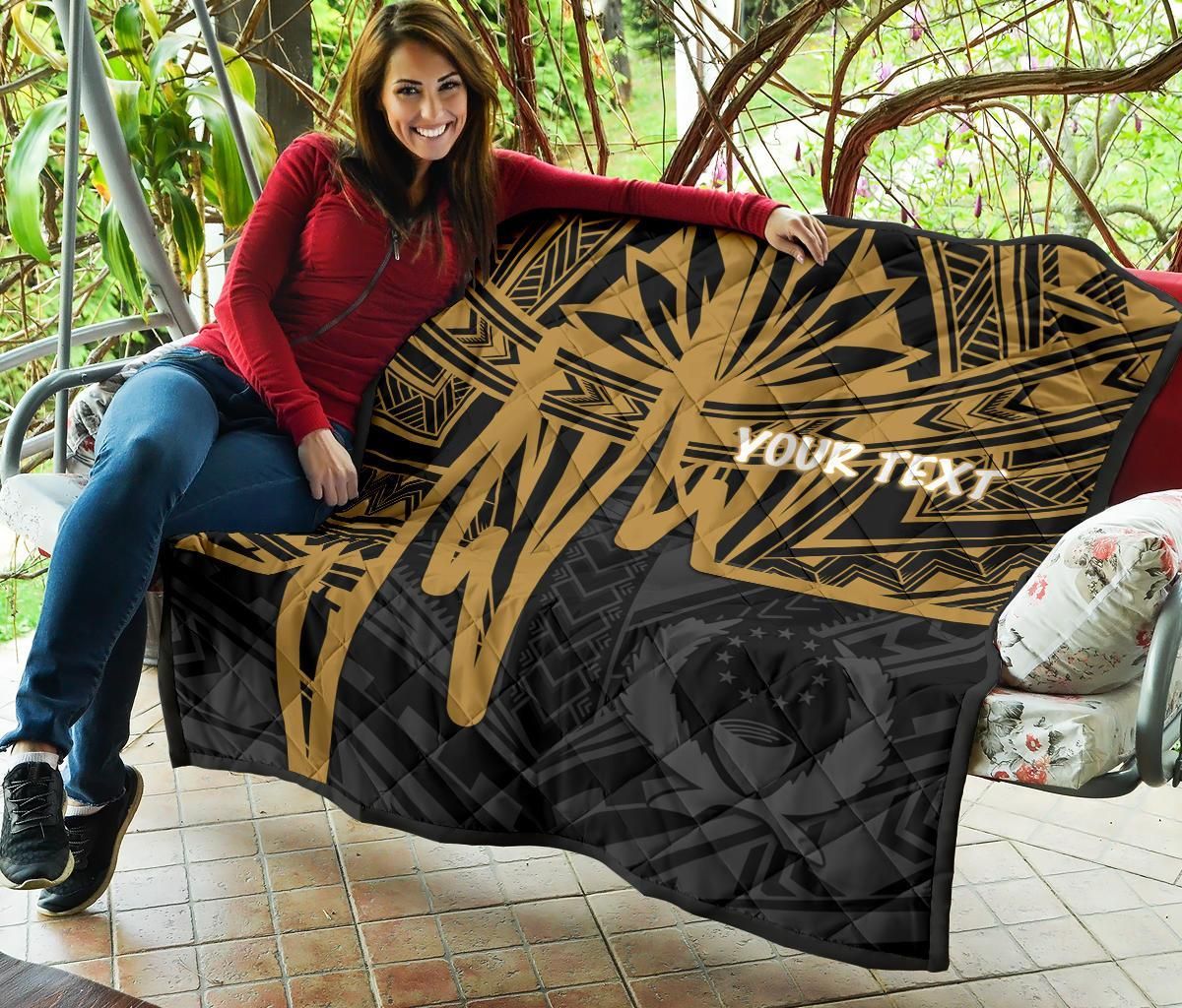 Pohnpei Personalised Premium Quilt - Pohnpei Seal In Heartbeat Patterns Style (Gold)