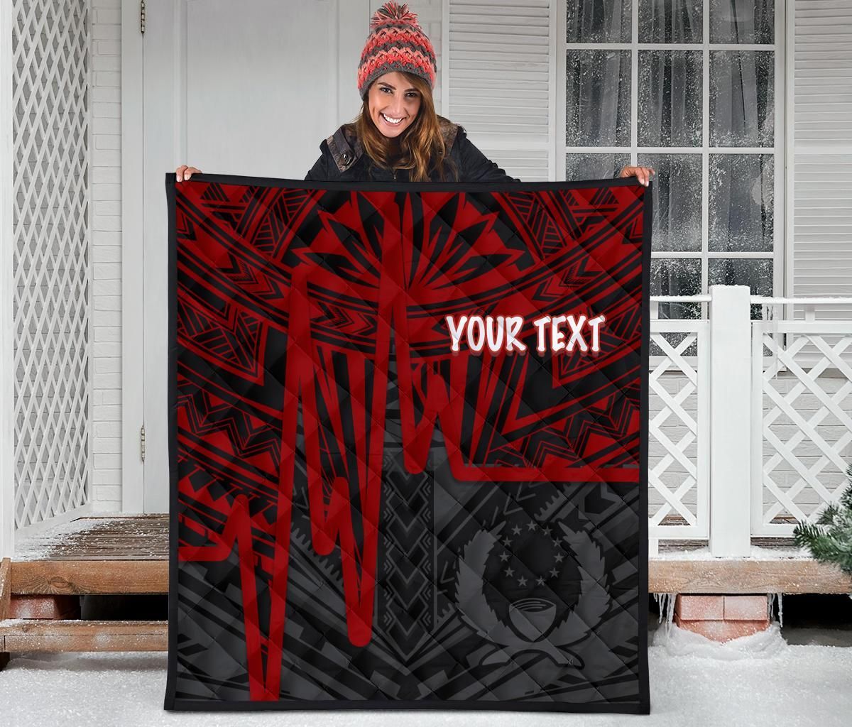 Pohnpei Personalised Premium Quilt  - Pohnpei Seal In Heartbeat Patterns Style (Red)