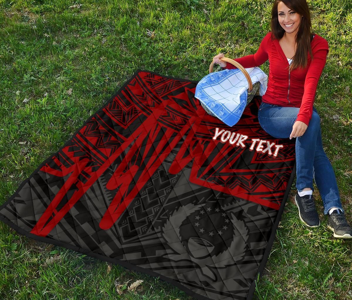 Pohnpei Personalised Premium Quilt  - Pohnpei Seal In Heartbeat Patterns Style (Red)