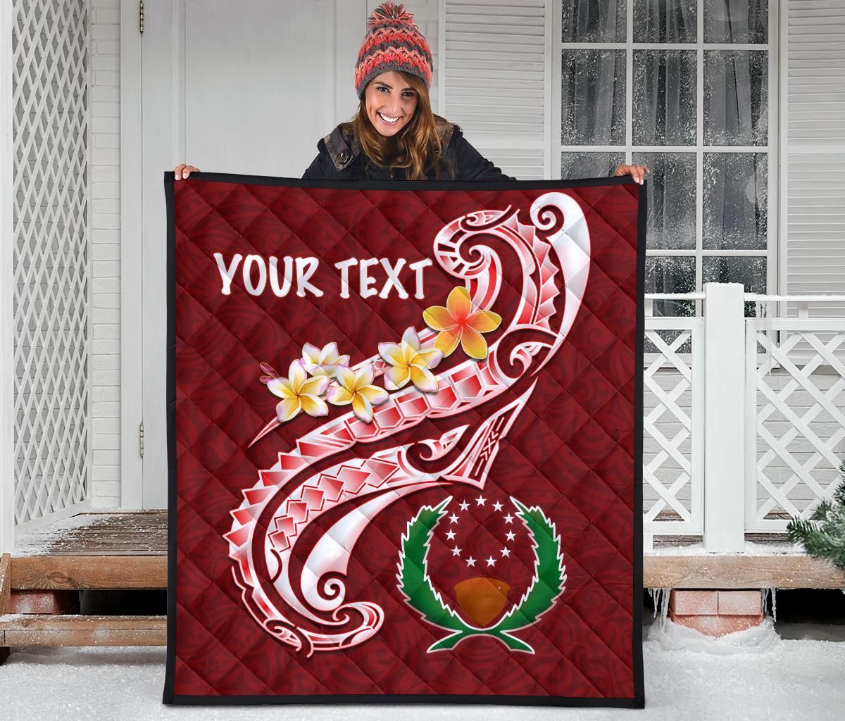 Pohnpei Personalised Premium Quilt - Pohnpei Seal Polynesian Patterns Plumeria