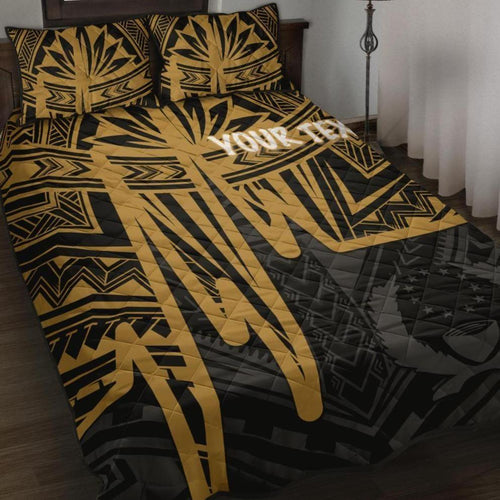 Pohnpei Personalised Quilt Bed Set - Pohnpei Seal In Heartbeat Patterns Style (Gold)