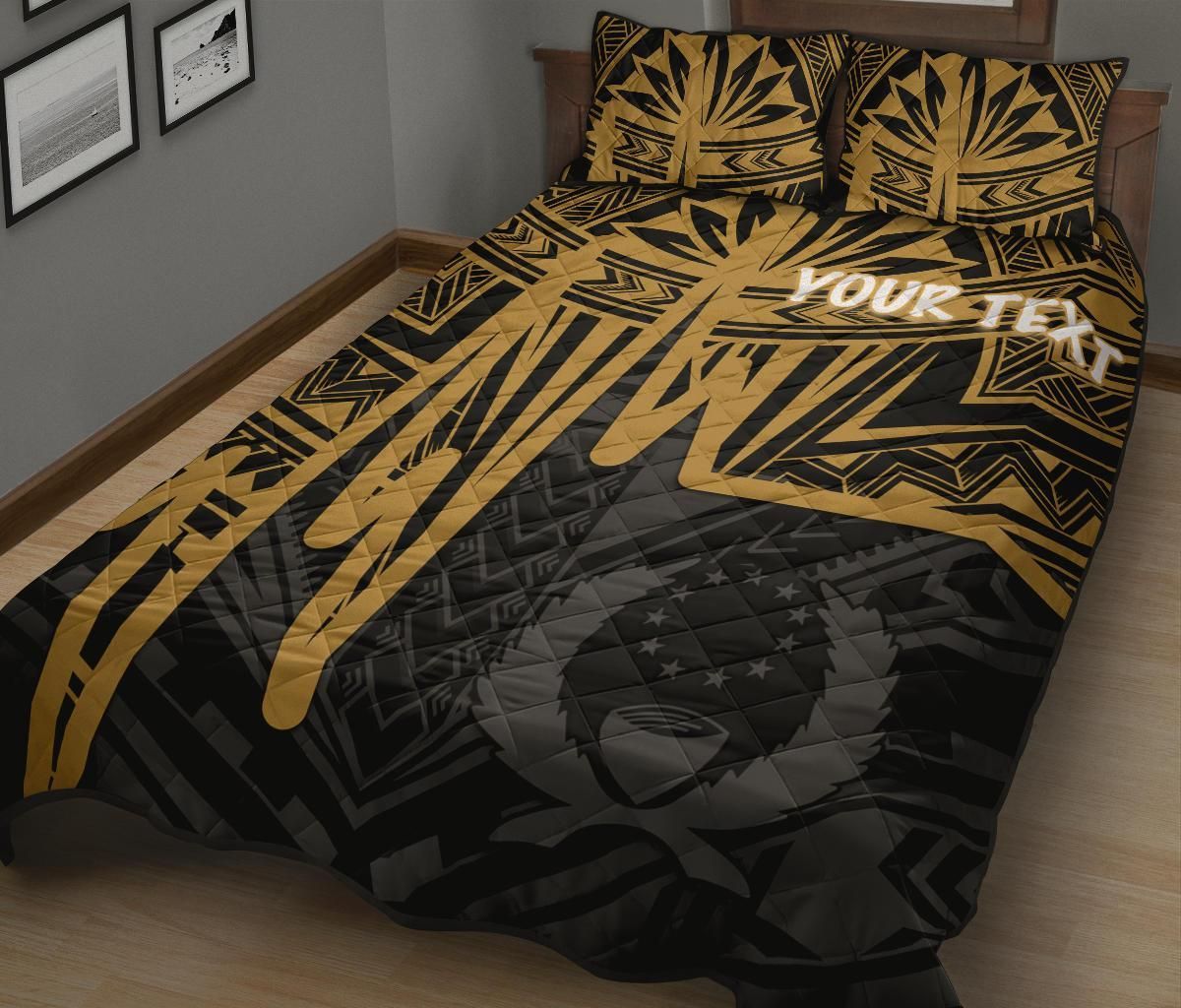 Pohnpei Personalised Quilt Bed Set - Pohnpei Seal In Heartbeat Patterns Style (Gold)