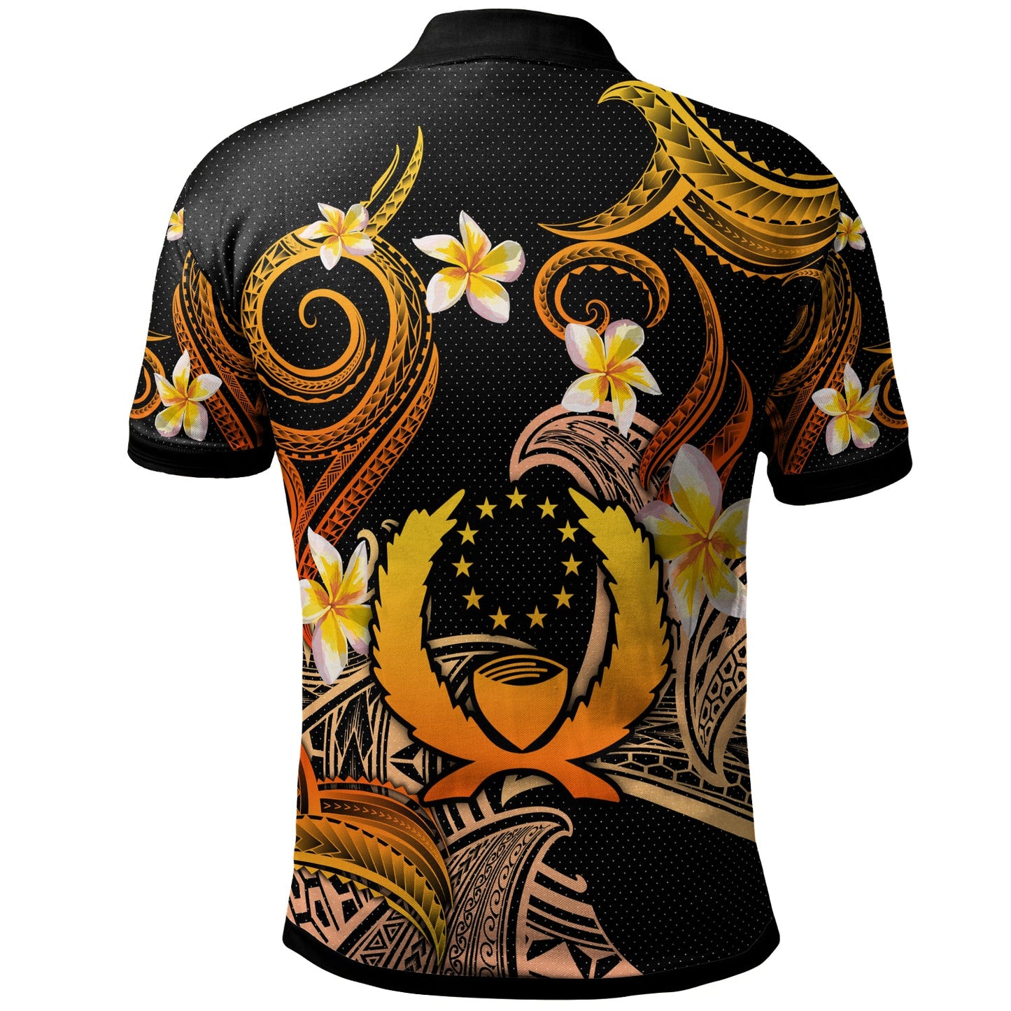 Pohnpei Polo Shirt - Custom Personalised Polynesian Waves with Plumeria Flowers (Orange)