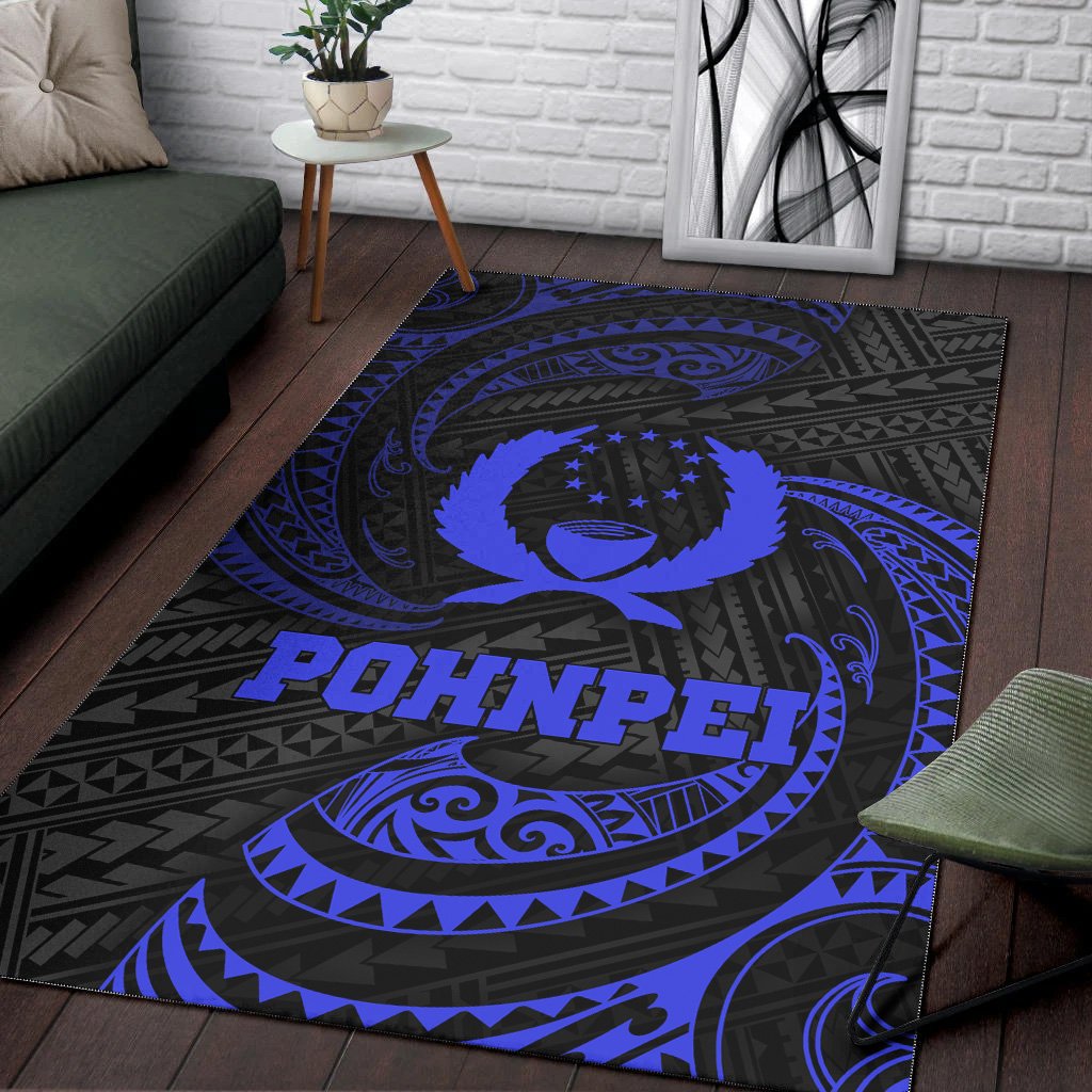 Pohnpei Polynesian Area Rug - Blue Tribal Wave
