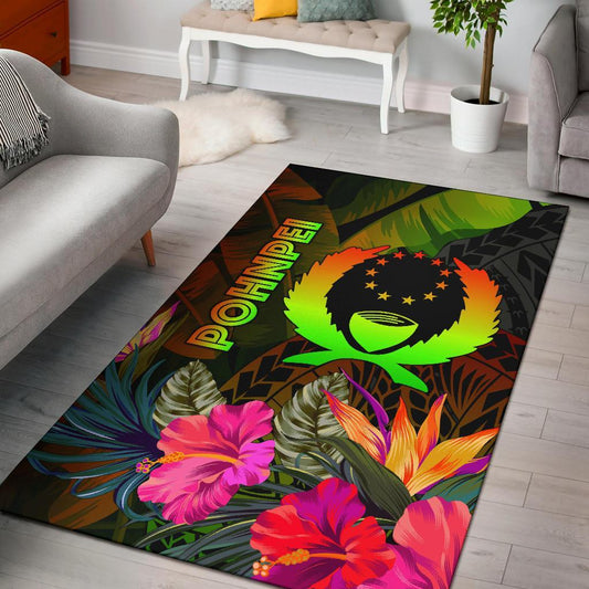Pohnpei Polynesian Area Rug - Hibiscus and Banana Leaves