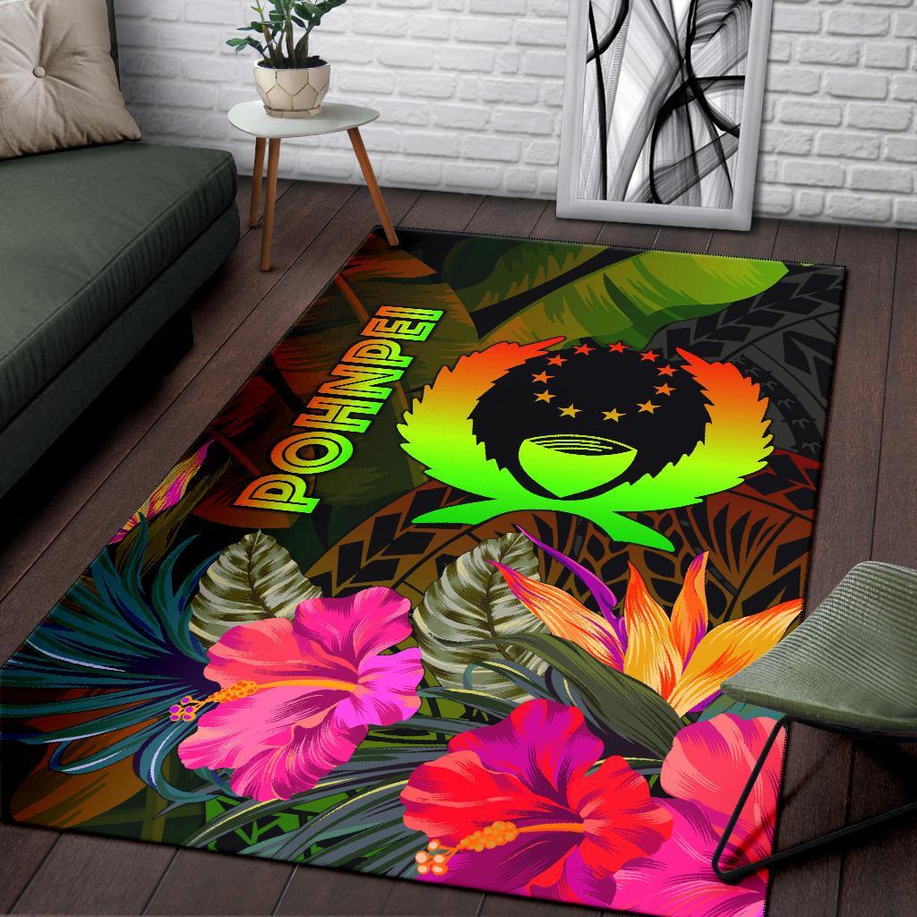 Pohnpei Polynesian Area Rug - Hibiscus and Banana Leaves