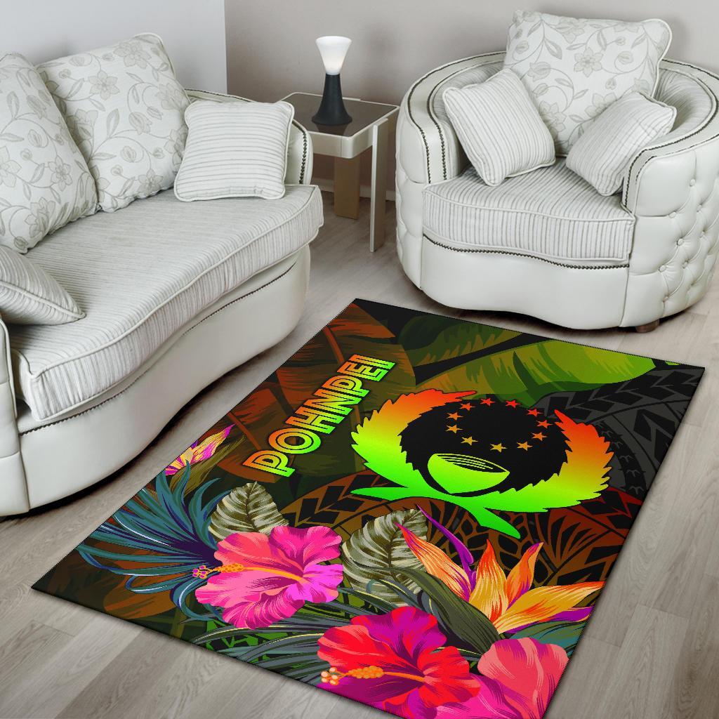 Pohnpei Polynesian Area Rug - Hibiscus and Banana Leaves