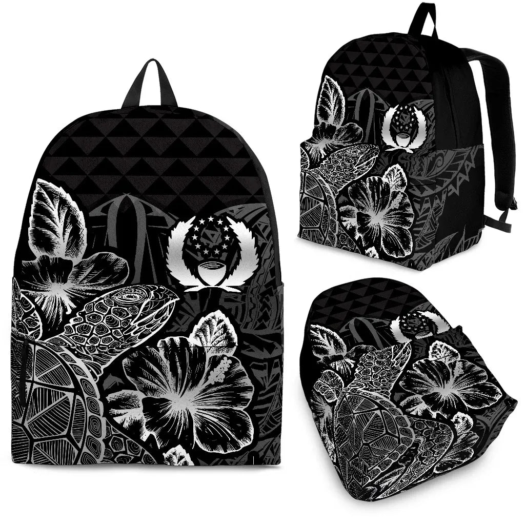Pohnpei Polynesian Backpack Turtle Hibiscus Black