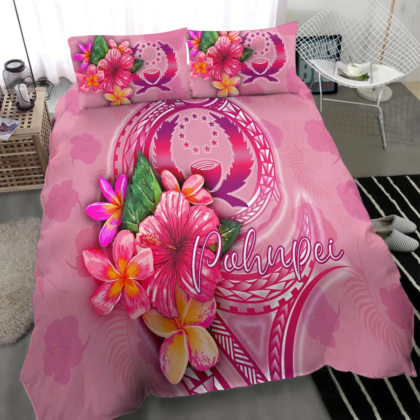 Pohnpei Polynesian Bedding Set - Floral With Seal Pink