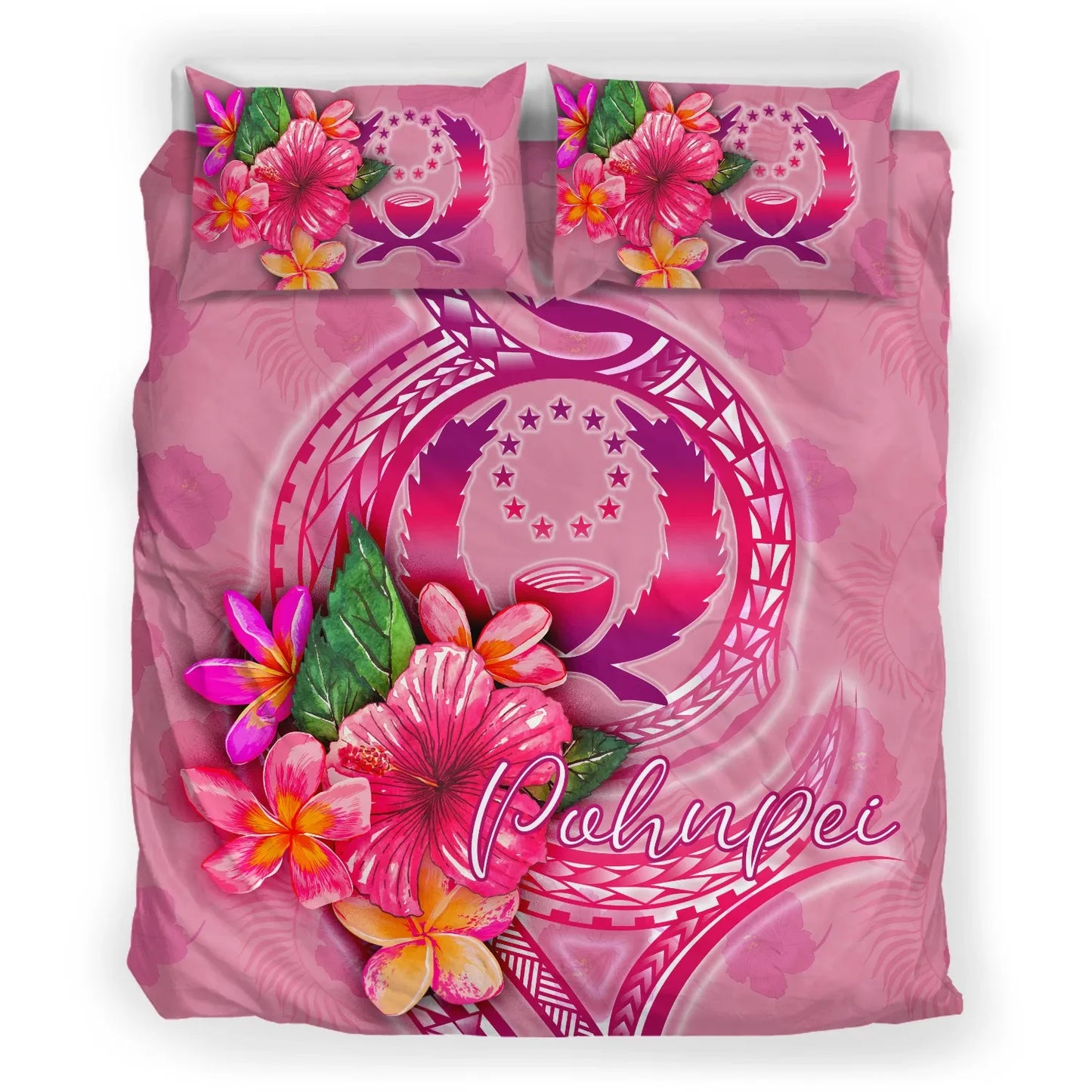 Pohnpei Polynesian Bedding Set - Floral With Seal Pink