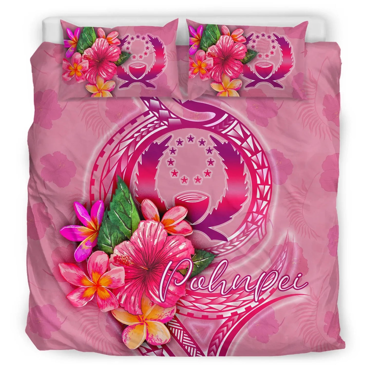 Pohnpei Polynesian Bedding Set - Floral With Seal Pink
