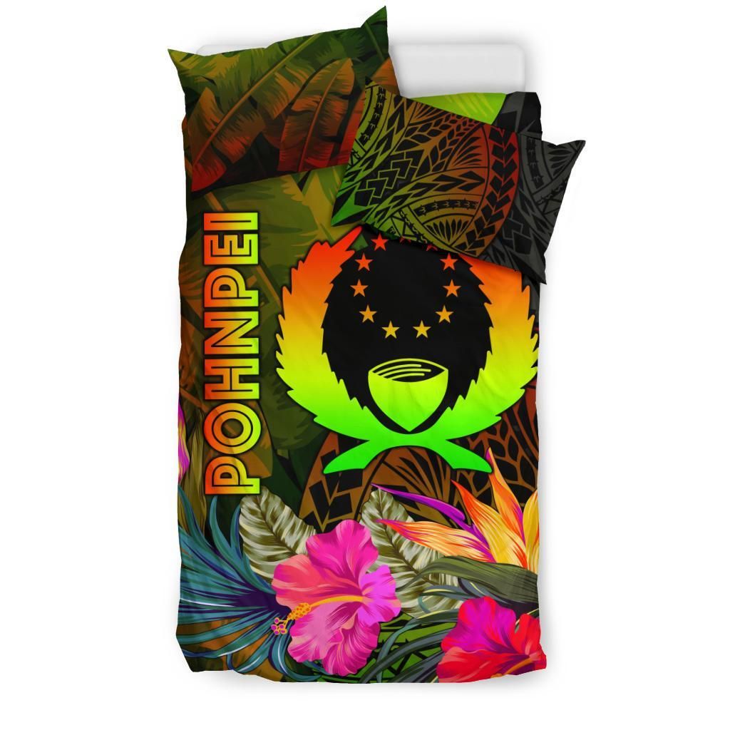 Pohnpei Polynesian Bedding Set - Hibiscus And Banana Leaves