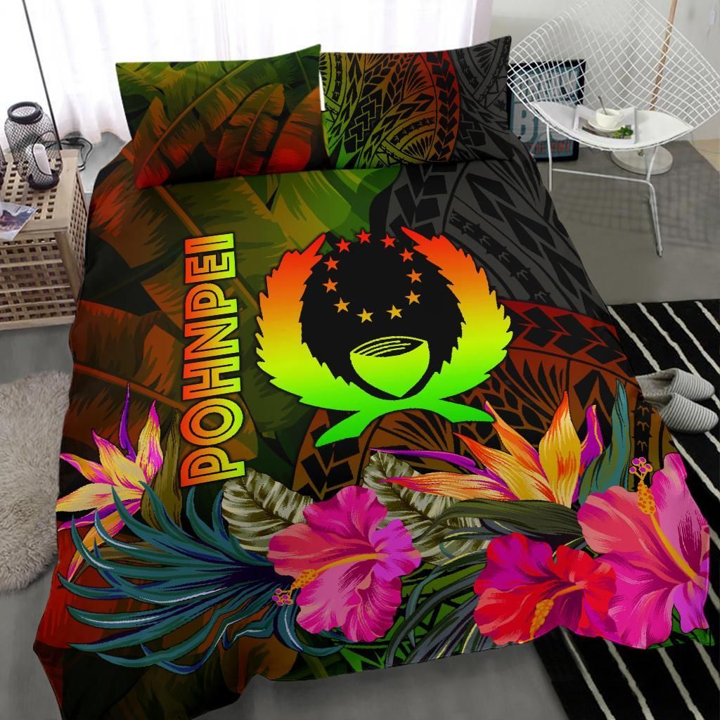 Pohnpei Polynesian Bedding Set - Hibiscus And Banana Leaves