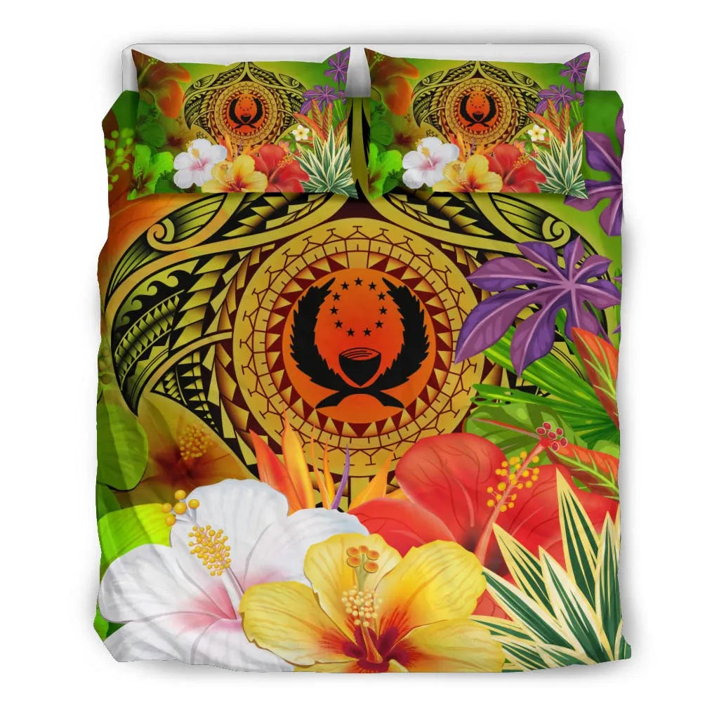 Pohnpei Polynesian Bedding Set - Manta Ray Tropical Flowers (Reggae)