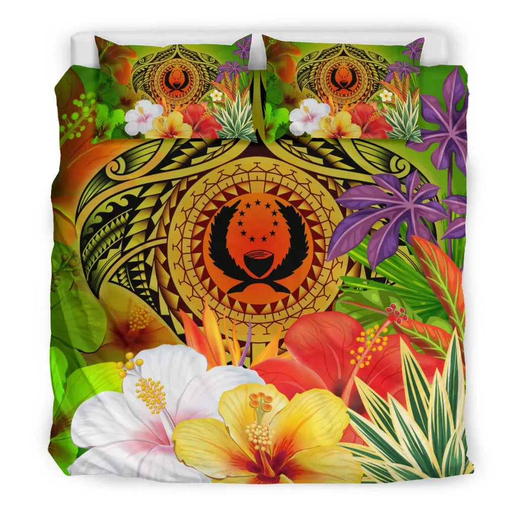 Pohnpei Polynesian Bedding Set - Manta Ray Tropical Flowers (Reggae)