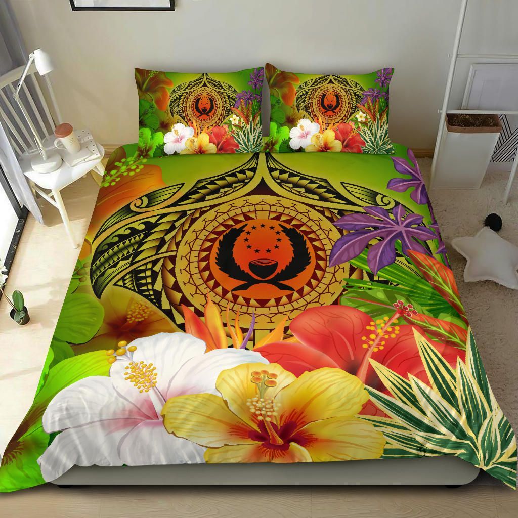 Pohnpei Polynesian Bedding Set - Manta Ray Tropical Flowers (Reggae)