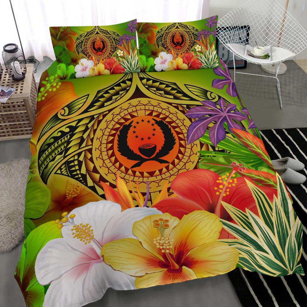 Pohnpei Polynesian Bedding Set - Manta Ray Tropical Flowers (Reggae)